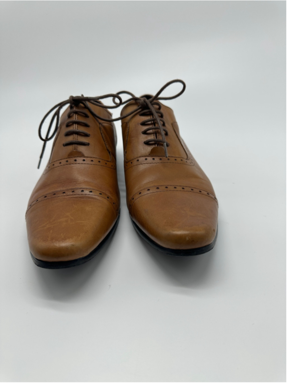 Jones Bootmaker Mens Tan Leather Cap Toe Oxford Brogue Dress Shoes Size EU 44 - Picture 6 of 8